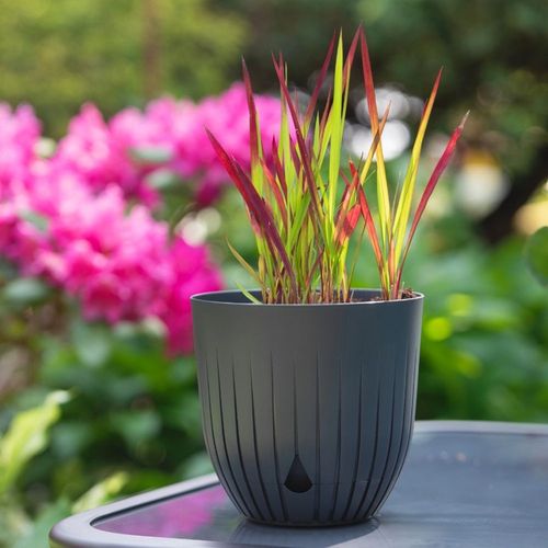 Doniczka donica plastikowa z podstawką 13cm prążkowany wzór antracytowy mat na Arena.pl