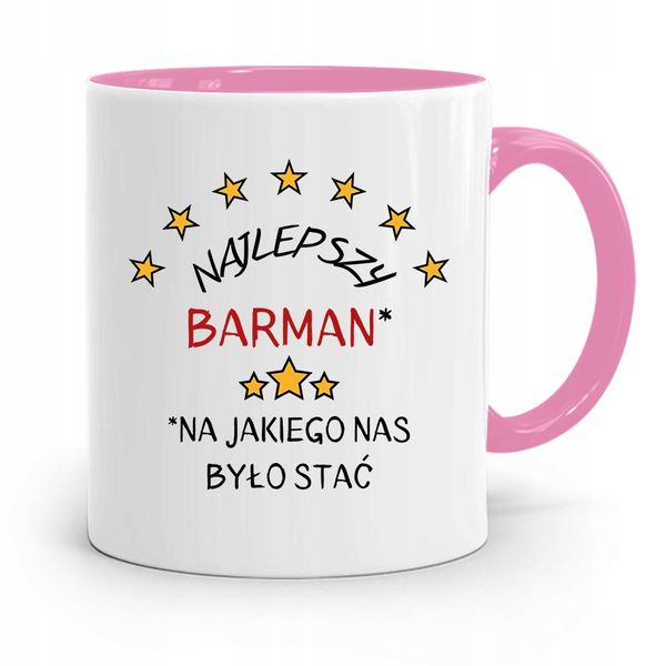 Kubek Różowy Dla Barmana Najlepszy Barman Prezent Z Nadrukiem Ze Zdjęciem zdjęcie 1