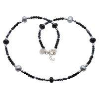 Naszyjnik - Spinel, Turmalin, Perły, Hematyt i srebro