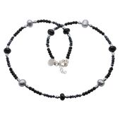 Naszyjnik - Spinel, Turmalin, Perły, Hematyt i srebro