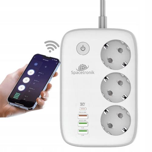 Listwa Zasilająca SMART WiFi Tuya Przedłużacz 3 AC 4 USB 2m Spacetronik na Arena.pl