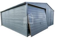 GARAŻ BLASZANY 6m x 6m poziom - dwuspad - Brama uchylna - grafit antracyt - okno + drzwi 6x6