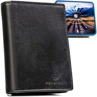 elegancki, skórzany portfel męski w czarnym kolorze bez zapięcia