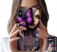 ETUI DO IPHONE X / XS - ANTI SOCIAL, BUTTERFLY, RÓŻOWY MOTYL + SZKŁO
