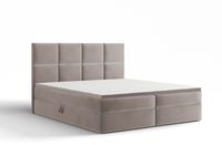 ŁÓŻKO TAPICEROWANE kontynentalne BARO 200x200 ciemny beż + MATERAC NAKŁADKA