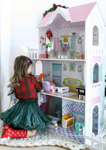 Duży Domek Dla Lalek XXL Drewniany Mebelki Do Zestawu Oświetlenie LED na Arena.pl