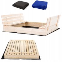 PIASKOWNICA DREWNIANA Z ŁAWECZKAMI ZAMYKANA 140x140 PRODUCENT