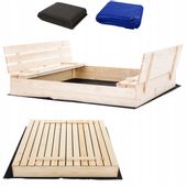 PIASKOWNICA DREWNIANA Z ŁAWECZKAMI ZAMYKANA 140x140 PRODUCENT