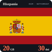 Karta eSIM Internet Hiszpania 20 GB na 30 dni - bez rejestracji