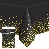 OBRUS FOLIOWY PROSTOKĄTNY CZARNY W ZŁOTE KROPKI 137X274cm DUŻY