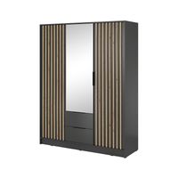 Grafitowa szafa uchylna Nelly lamele 3D z lustrem i szufladami