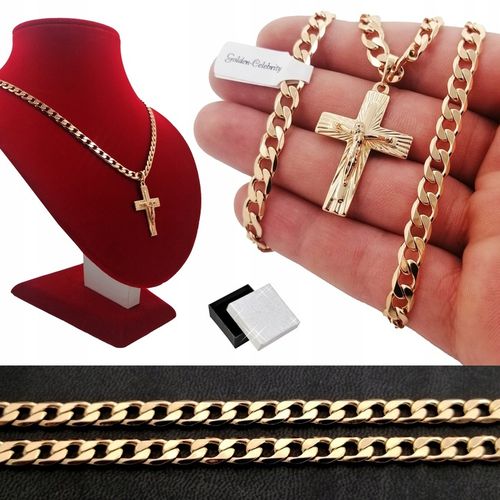 ZŁOTY ŁAŃCUSZEK MĘSKI PANCERKA+KRZYŻYK 18K 55CM PREZENT DLA NIEGO + GRATISY na Arena.pl