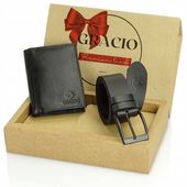 Klasyczny zestaw dla mężczyzny portfel RFID i pasek skóra naturalna