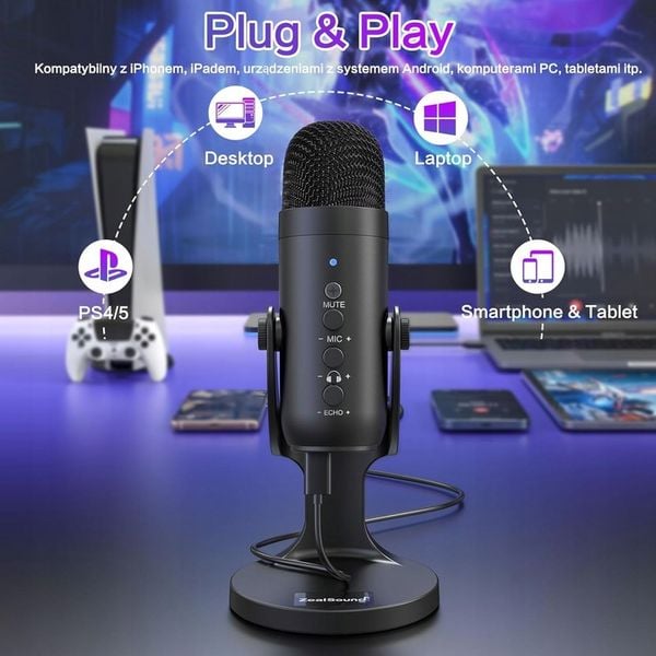 Mikrofon USB do gier, nagrywania streamingu do IPHONE, PC, PS5 PS4 ANDROIDA zdjęcie 2