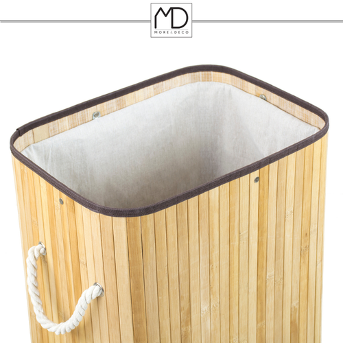 SKŁADANY KOSZ POJEMNIK NA PRANIE BIELIZNĘ Z POKRYWĄ BAMBUSOWY DREWNIANY 80L na Arena.pl