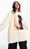 Bluza oversize Monki w kolorze złamanej bieli z nadrukiem oczu z przodu S