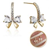 Kolczyki Kokardki Ze Stali Szlachetnej Pozłacanej 14K Złotem, Cyrkoni