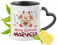 Kubek Czarny Z Uszkiem W Kształcie Serca Dla Marysi Idealny Na Prezent