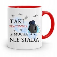 Dla Pracownika Kubek Czerwony Mucha Nie Siada Z Nadrukiem Ze Zdjęciem