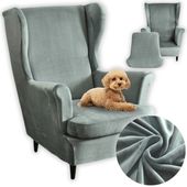 Pokrowiec na fotel uszak elastyczny welur szary łatwe czyszczenie velvet