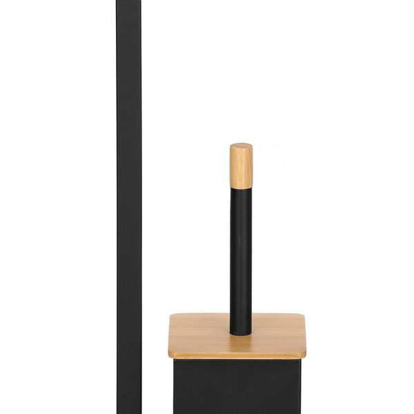 Stojak toaletowy na papier i szczotkę WC, metalowy, czarny, bambus zdjęcie 4