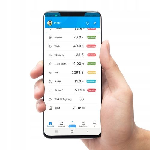 WAGA ŁAZIENKOWA ANALITYCZNA SLIM 180KG SMART+ 25w1 BLUETOOTH ANDROID / iOs na Arena.pl