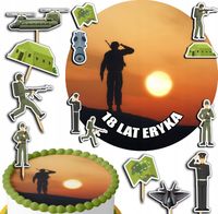 ZESTAW OPŁATEK NA TORT 20CM + TOPPERY PAPIEROWE - WOJSKO ARMIA 15CM 18CM