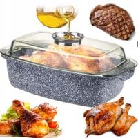 DUŻA BRYTFANNA GĘSIARKA MARMURKOWA CERAMICZNA GARNEK CIĘŻKA NON-STICK AROMA