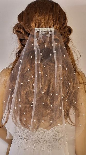 Welon ślubny Wieczor Panieński perelki krótki zdjęcie 1