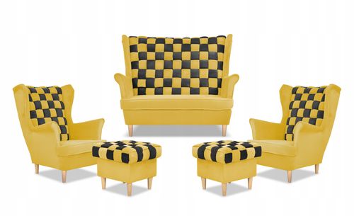 Zestaw uszak CAROL DUO sofa fotele pufy żółty miodowy - brąz na Arena.pl