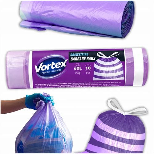vortex worki na śmieci z taśmą ściągającą hdpe 60x65cm fioletowo białe na Arena.pl