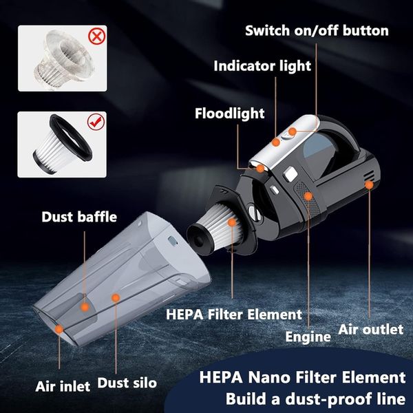 Odkurzacz ręczny TECKZOON, czarny, 8000PA, 6000mAh zdjęcie 6