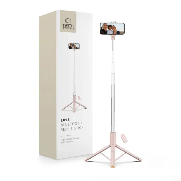 Selfie Stick Tech-Protect L09S z tripodem - różowy zdjęcie 1