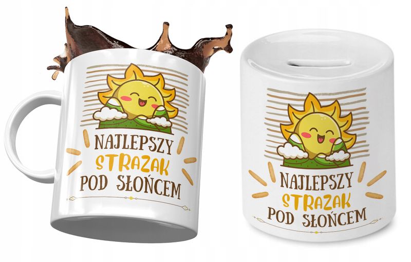 Dla Strażaka Zestaw Kubek + Skarbonka Prezent Z Nadrukiem Ze Zdjęciem zdjęcie 1