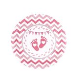 Talerzyki papierowe Baby Shower Stópki różowe, 18 cm 6 szt.