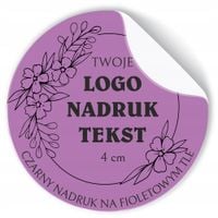 Naklejki z LOGO ETYKIETY REKLAMOWE twój nadruk grafika fioletowe 4cm 500szt