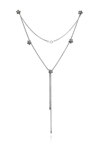 srebrny naszyjnik z kwiatkami i markazytami na Arena.pl