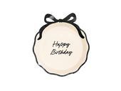 Talerzyki papierowe kremowe z kokardką Happy Birthday, 6 szt.