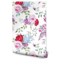 Tapeta Kolorowe KWIATY Róże Bzy Akwarela Do Salonu Sypialni