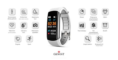 Smartband Giewont Czarny GW200-2 + Pasek Biały na Arena.pl