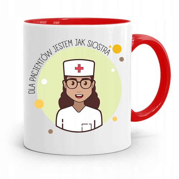 Kubek Czerwony Dla Pielęgniarki Jestem Jak Siostra Z Nadrukiem Ze Zdjęciem zdjęcie 1
