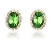 Klipsy z zielonym kryształkiem złote