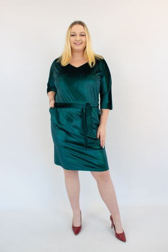 Welurowa Błyszcząca Sukienka Midi Butelkowa Zieleń 42 na Arena.pl