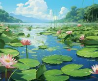 Plakat 60x50cm Sielankowy Staw Lilii