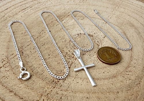 SREBRNY ŁAŃCUSZEK PANCERKA I KRZYŻYK 020/50CM ZESTAW IDEALNY NA PREZENT na Arena.pl