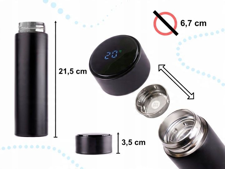 TERMOS KUBEK TERMICZNY SMART WYŚWIETLACZ LED TEMPERATURA 500ml Czarny zdjęcie 3