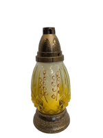 Znicz wielkanocny z złotymi palmami żółte szkło 26 cm