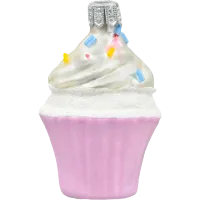 Bombka choinkowa szklana: Muffinek z kremem i posypką: fioletowy