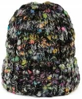 Czapka zimowa damska Multicolor - boucle, gruba, beanie Czarny