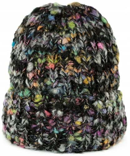 Czapka zimowa damska Multicolor - boucle, gruba, beanie Czarny na Arena.pl